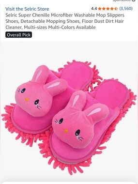 Pink Bunny Mop Slipper size 5.5-8.5